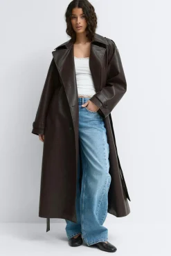 Belted pu trench coat