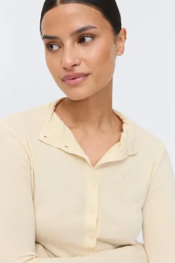 Button down funnel neck top