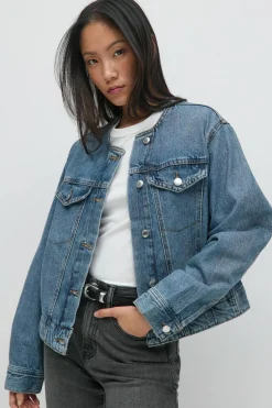Collarless denim jacket