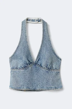 Denim rhinestone top