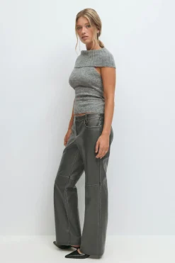 Distressed pu trousers