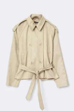Faux suede belted jacket