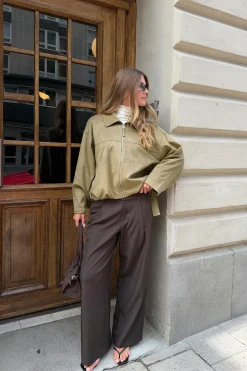 Faux suede high neck jacket