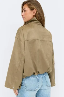 Faux suede high neck jacket