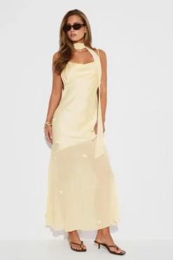 Floral maxi cowlneck dress