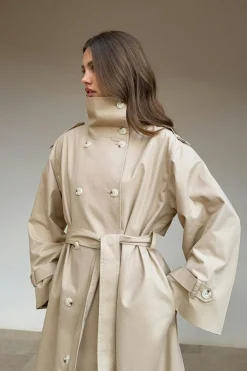 High neck cotton trench coat