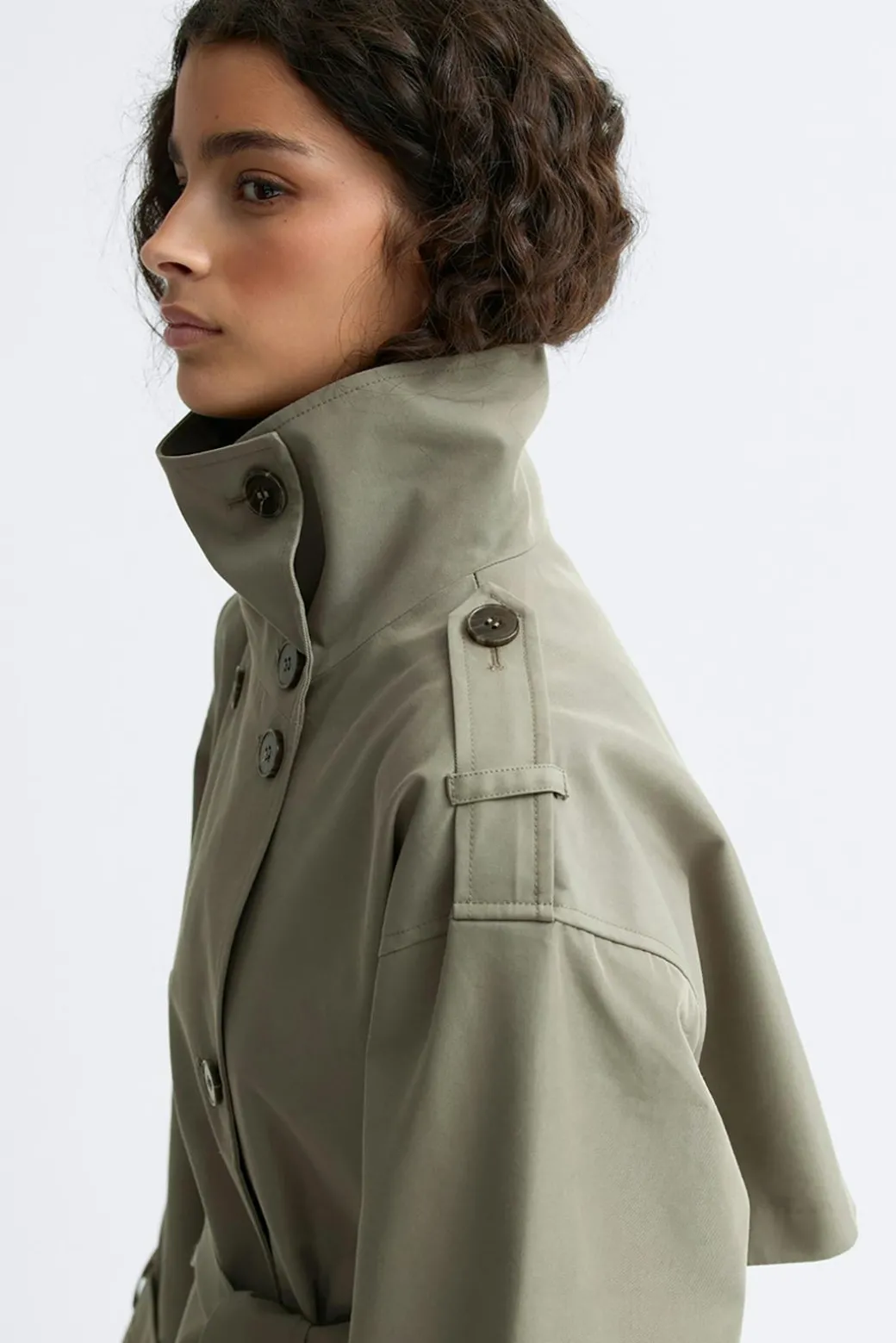 High neck cotton trench coat