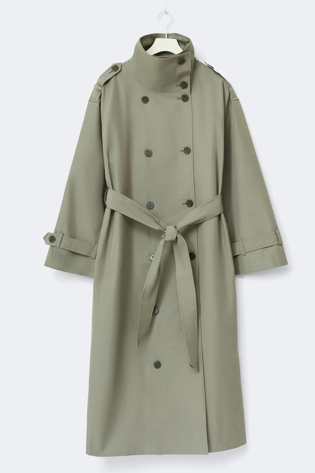 High neck cotton trench coat