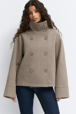 High neck short felt jacket