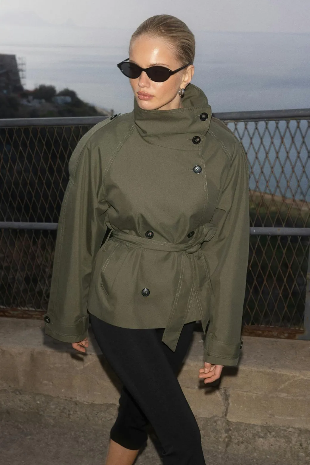 High neck trench jacket
