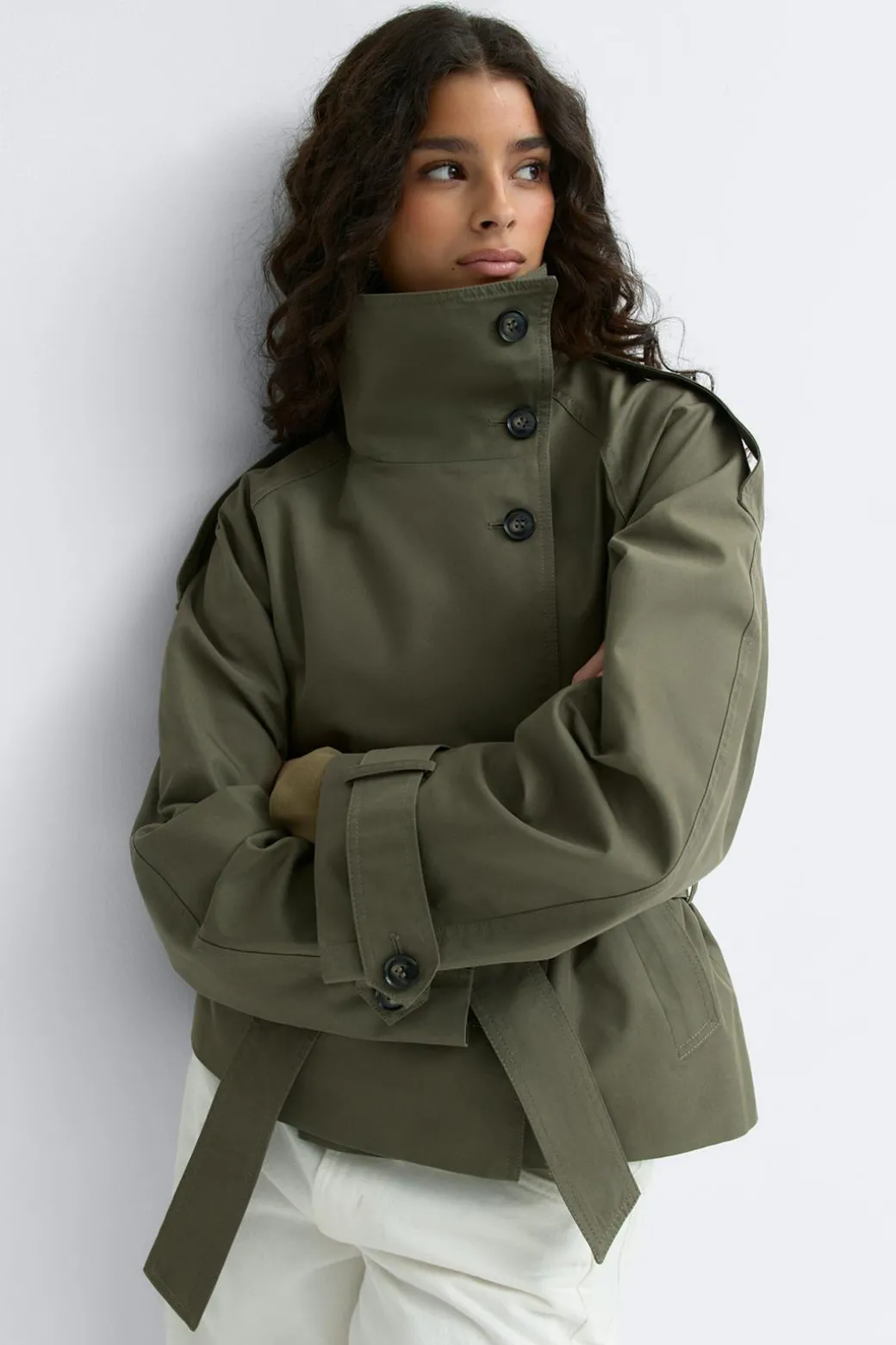 High neck trench jacket