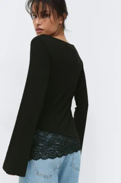 Lace detail boatneck top