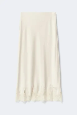 Lace satin midi skirt