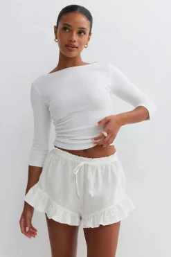 Linen blend frill shorts