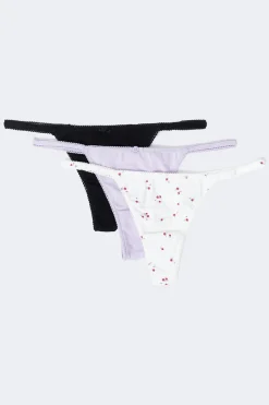 3-pack cotton picot thong