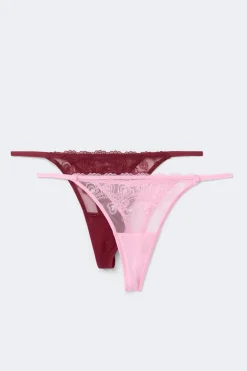 2-pack embroidery lace thong