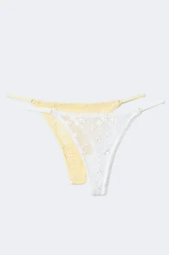 2-pack mesh embroidery thong