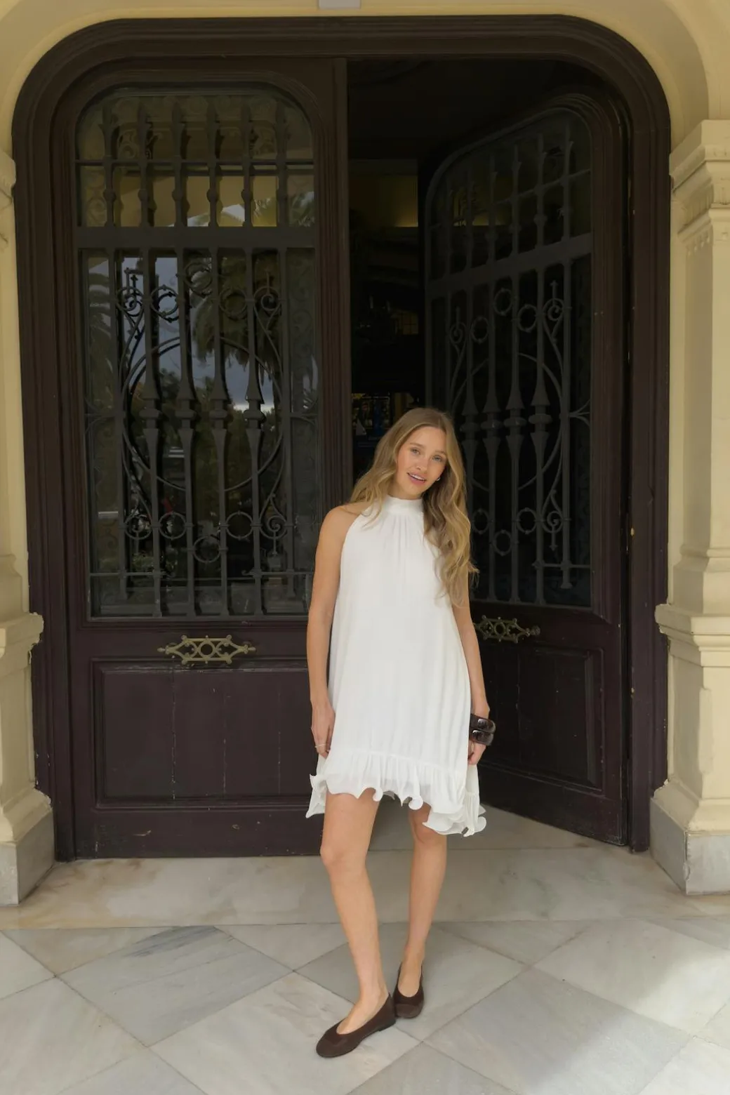 Pleated frill mini dress