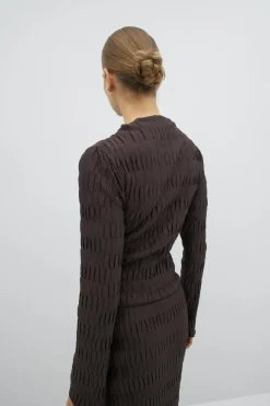 Pleated funnel neck top