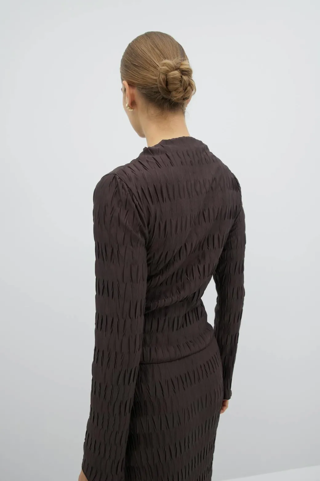 Pleated funnel neck top