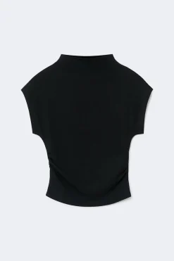 Ruched funnel neck top