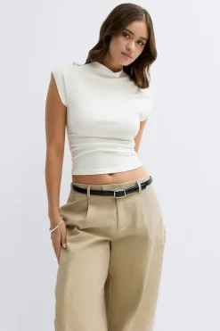 Ruched funnel neck top