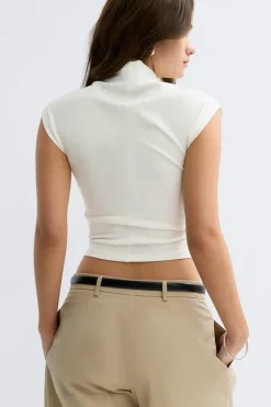 Ruched funnel neck top