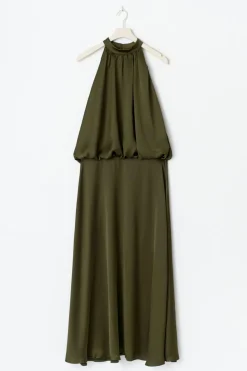 Satin halterneck maxi dress