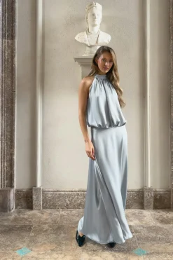 Satin halterneck maxi dress