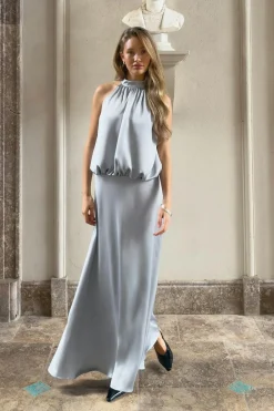 Satin halterneck maxi dress