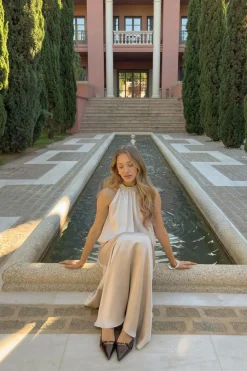 Satin halterneck maxi dress