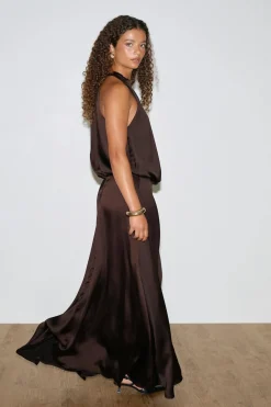 Satin halterneck maxi dress