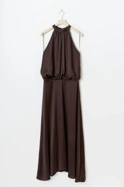 Satin halterneck maxi dress