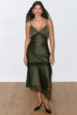 Satin lace midi dress