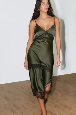 Satin lace midi dress