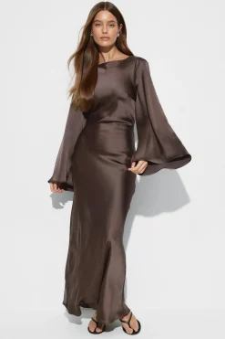 Satin wide sleeve maxi dress