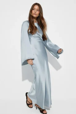 Satin wide sleeve maxi dress