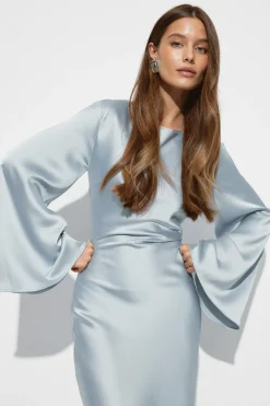 Satin wide sleeve maxi dress