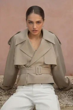 Short belted trench coat