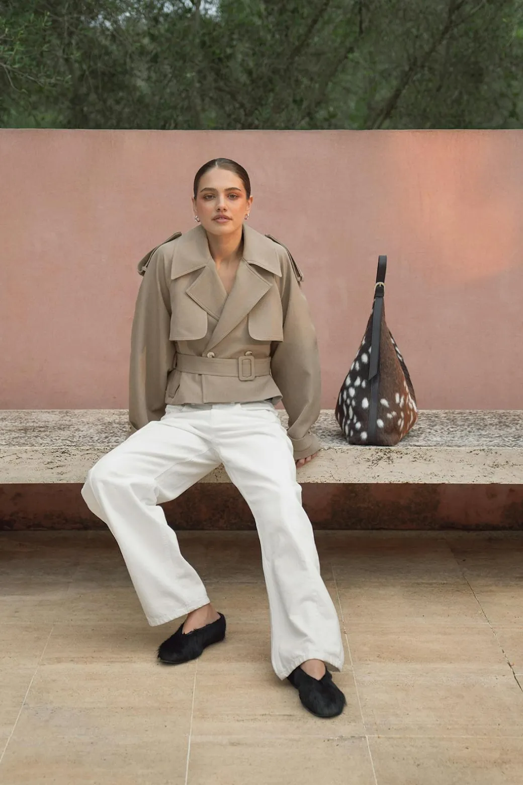 Short belted trench coat