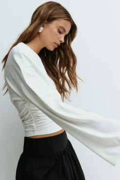 Soft touch wide sleeve top