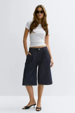 Tailored long denim shorts