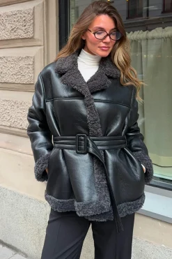 Teddy pu belted jacket
