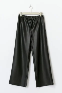 Wide drawstring pu trousers