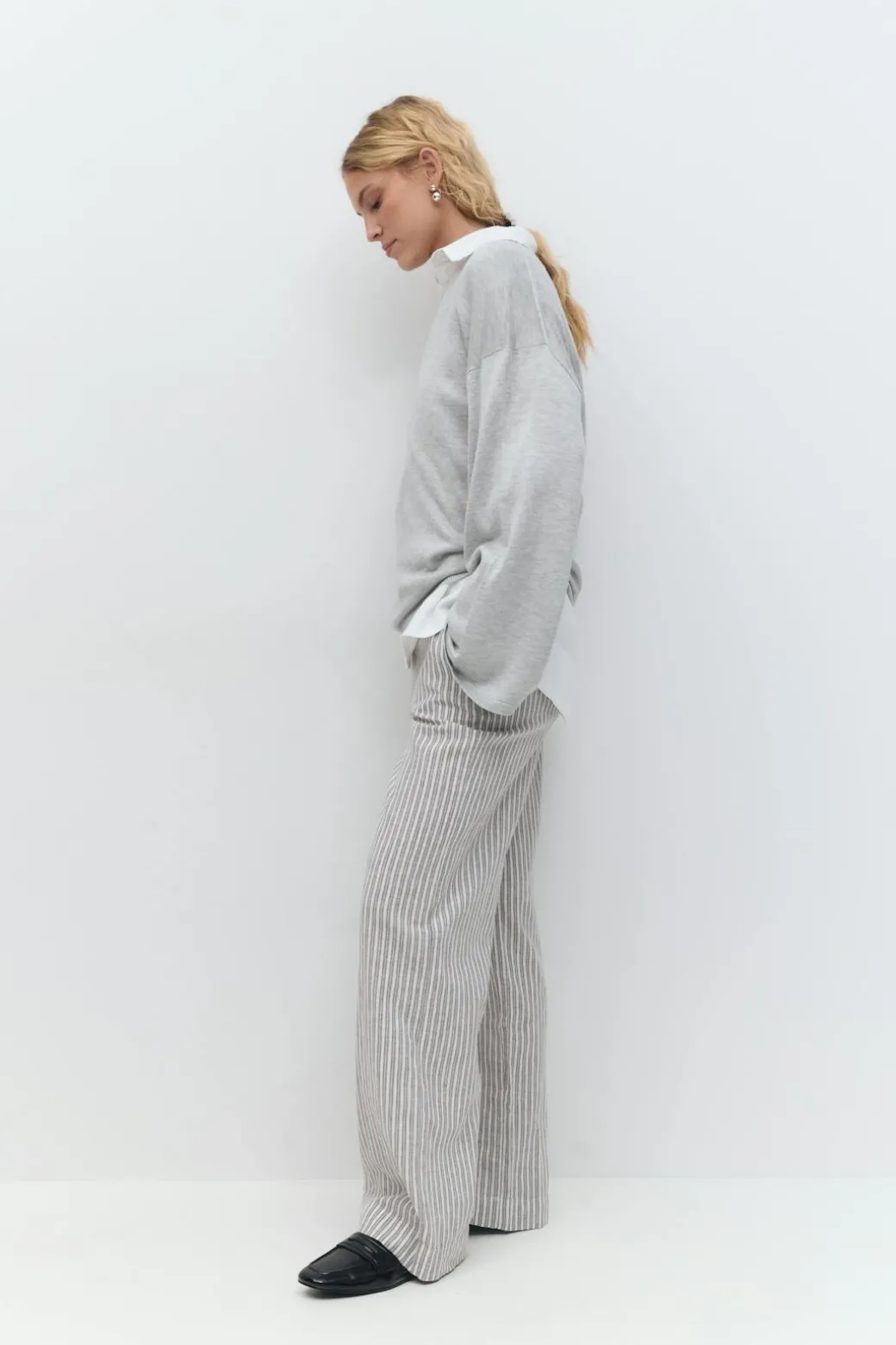 Wide linen blend trousers