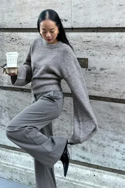 Wide sleeve knitted sweater
