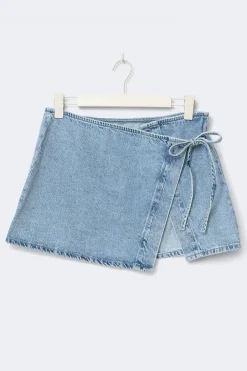 Wrap denim hip skirt