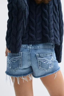 Y sparkle low denim shorts